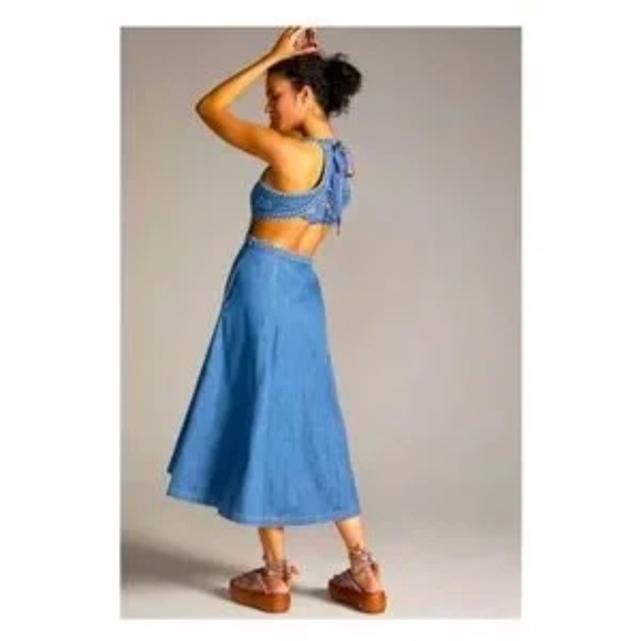 Anthropologie Pilcro Cutout Denim Midi Dress - Picture 2 of 3